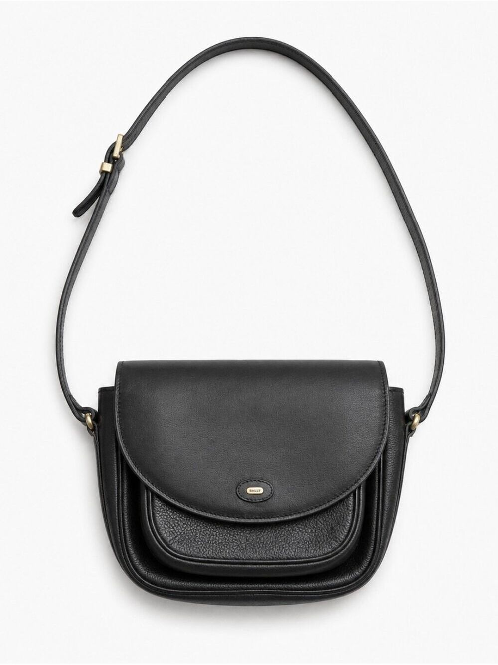 Vintage Bally Leather Crossbody Structured Black Flap Bag Purse Glossy Finish